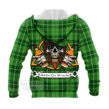 Boyle Tartan Knitted Hoodie with Family Crest and Bearded Skull Holding Bottles of Whiskey - Tartan Vibes Clothing