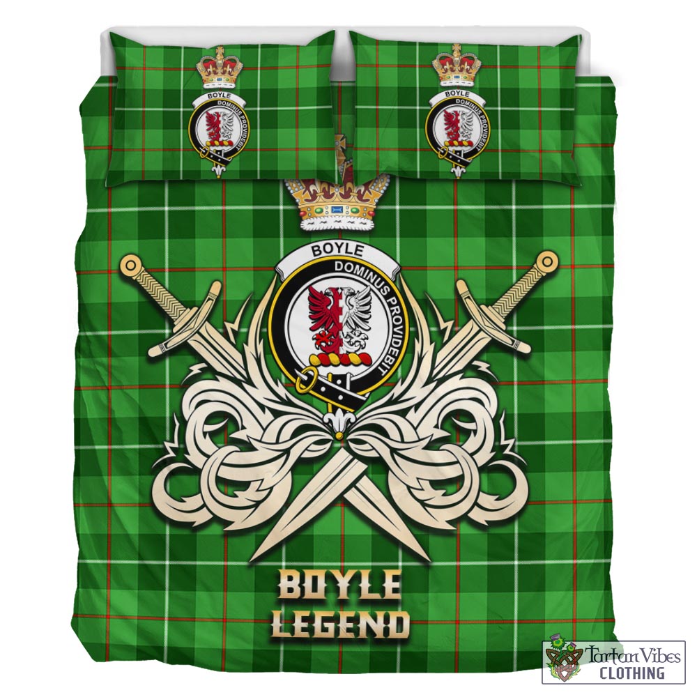 Tartan Vibes Clothing Boyle Tartan Bedding Set with Clan Crest and the Golden Sword of Courageous Legacy
