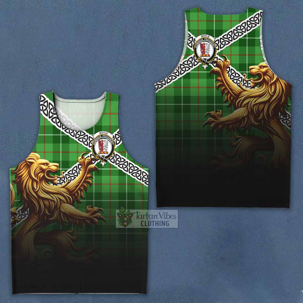 Boyle Crest Tartan Men's Tank Top with Golden Lion Emblem Celtic Style - Tartan Vibes Clothing