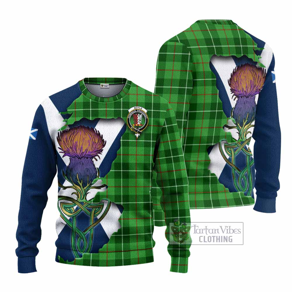 Tartan Vibes Clothing Boyle Tartan Family Crest Knitted Sweater Scottish Thistle Celtic Inspired