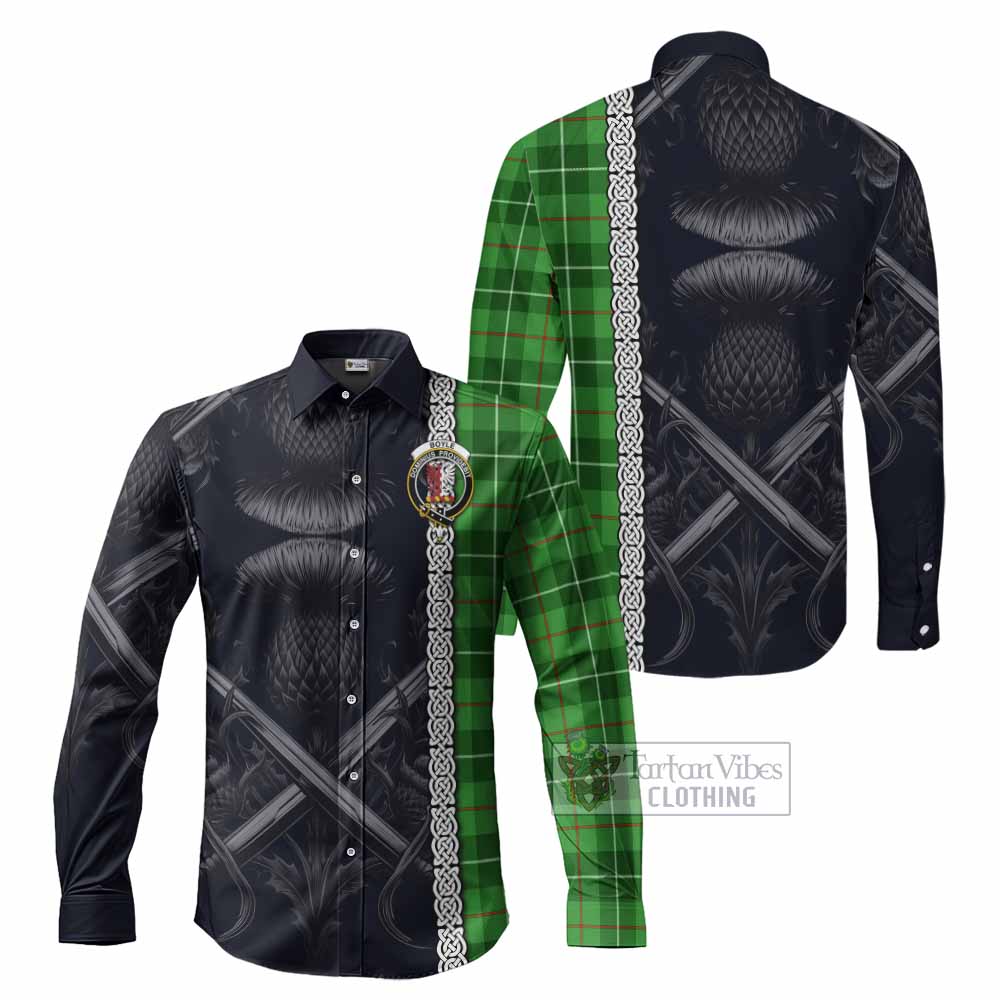 Tartan Vibes Clothing Boyle Tartan Long Sleeve Button Shirt with Family Crest Cross Sword Thistle Celtic Vibes