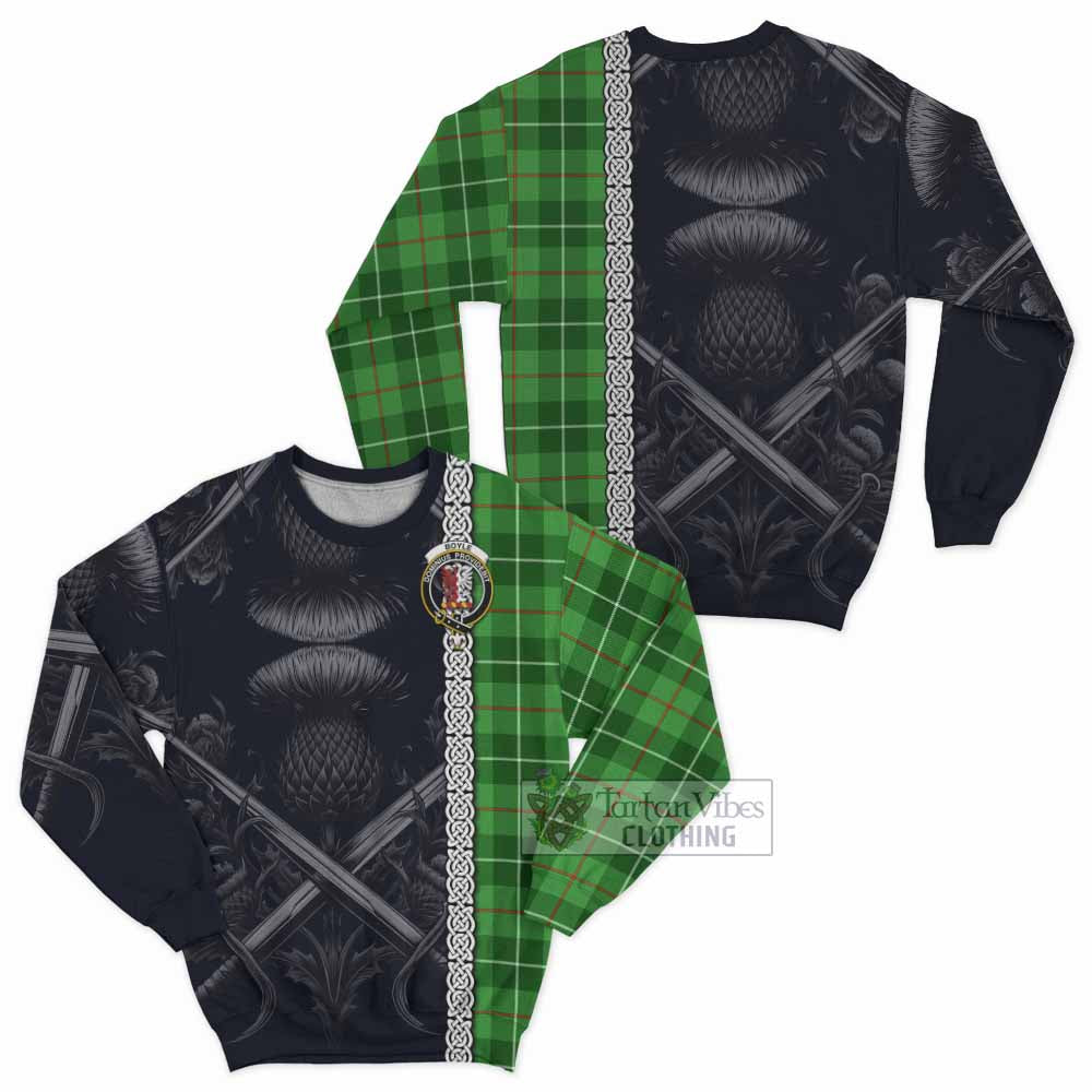 Boyle Tartan Sweatshirt with Family Crest Cross Sword Thistle Celtic Vibes - Tartan Vibes Clothing