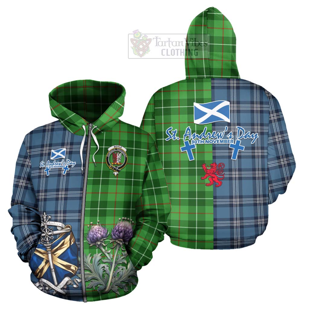 Boyle Tartan Hoodie Happy St. Andrew's Day Half Tartan Style - Tartan Vibes Clothing