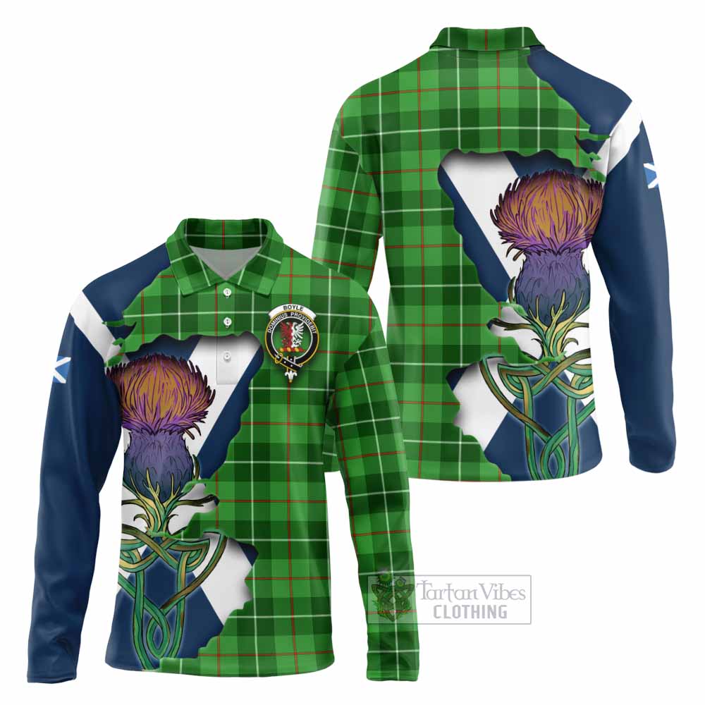 Tartan Vibes Clothing Boyle Tartan Family Crest Long Sleeve Polo Shirt Scottish Thistle Celtic Inspired