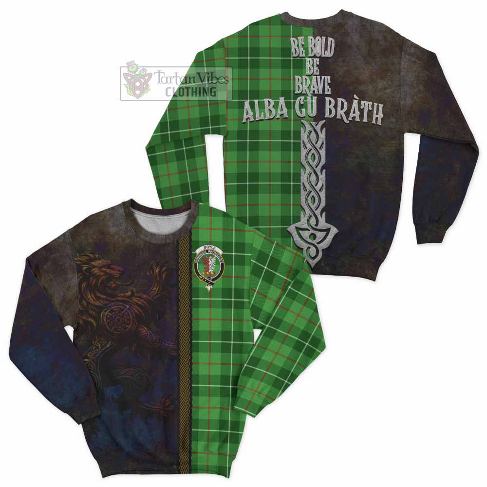 Boyle Tartan Family Crest Sweatshirt Alba Gu Brath Be Brave Lion Ancient Style - Tartan Vibes Clothing