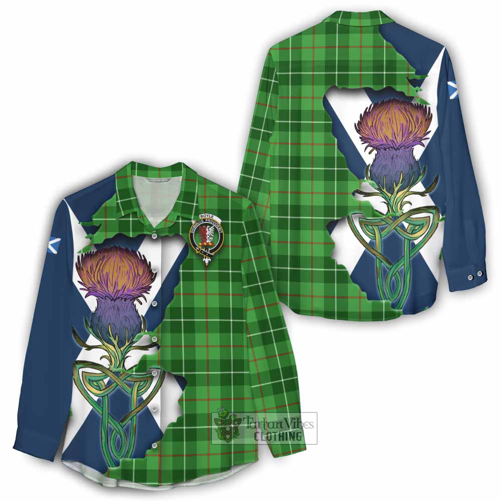 Tartan Vibes Clothing Boyle Tartan Family Crest Women's Casual Shirt Scottish Thistle Celtic Inspired