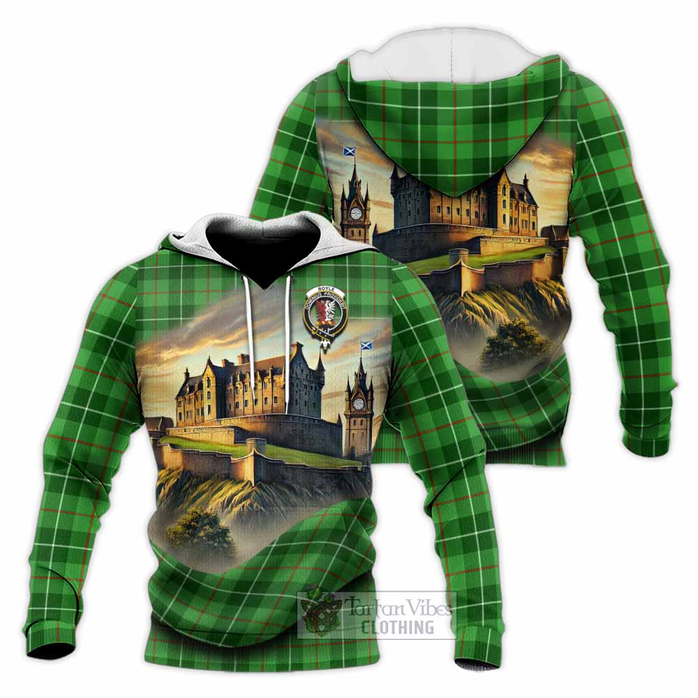 Boyle Tartan Family Crest Knitted Hoodie with Scottish Ancient Castle Style - Tartan Vibes Clothing