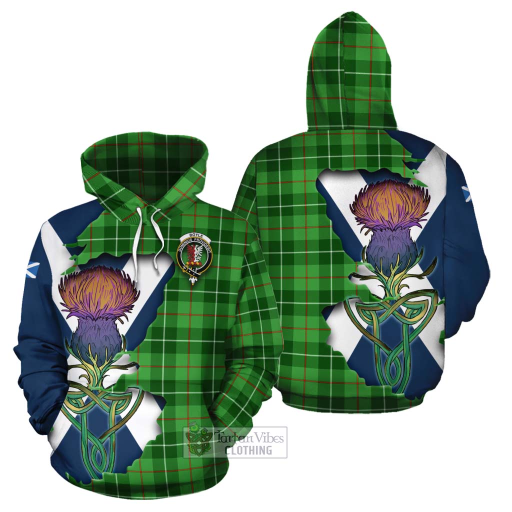 Tartan Vibes Clothing Boyle Tartan Family Crest Cotton Hoodie Scottish Thistle Celtic Inspired