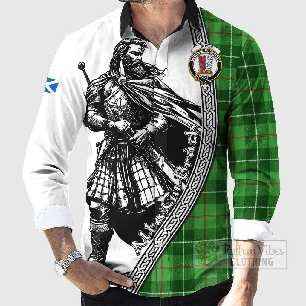 Boyle Tartan Clan Crest Long Sleeve Button Shirt with Highlander Warrior Celtic Style - Tartan Vibes Clothing