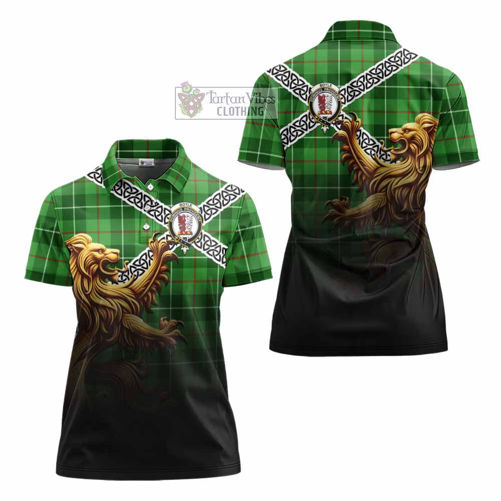 Boyle Crest Tartan Women's Polo Shirt with Golden Lion Emblem Celtic Style - Tartan Vibes Clothing