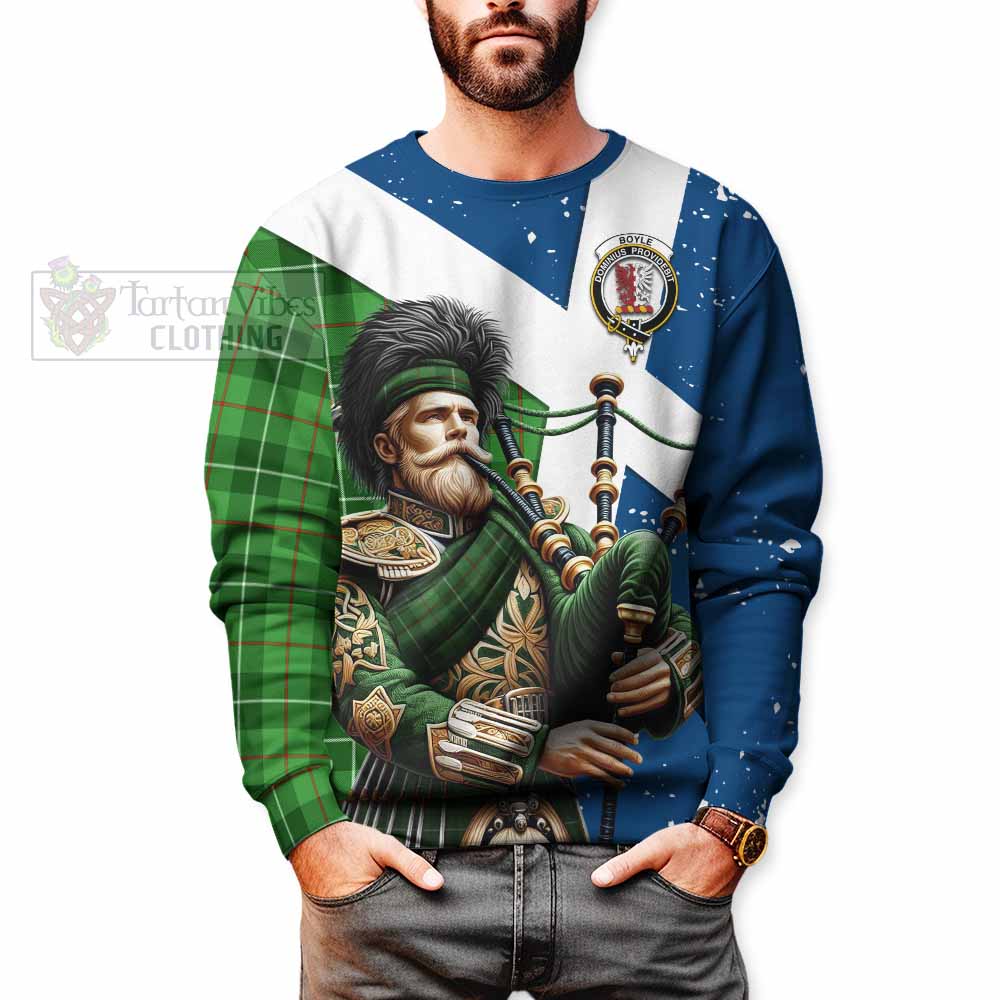 Boyle Tartan Sweatshirt with Family Crest Scottish Bagpiper Vibes - Tartan Vibes Clothing