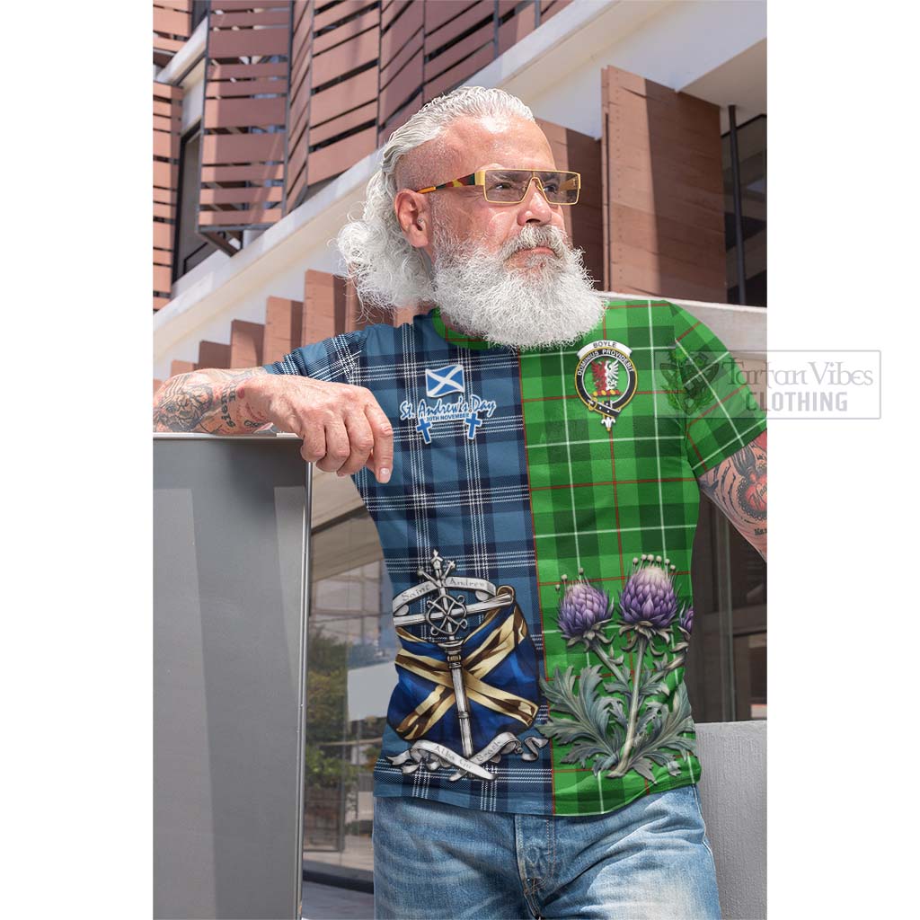 Boyle Tartan Cotton T-shirt Happy St. Andrew's Day Half Tartan Style - Tartan Vibes Clothing