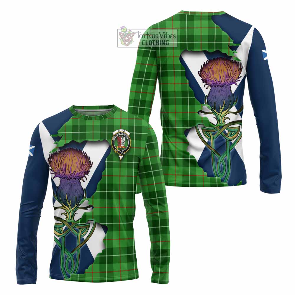 Tartan Vibes Clothing Boyle Tartan Family Crest Long Sleeve T-Shirt Scottish Thistle Celtic Inspired