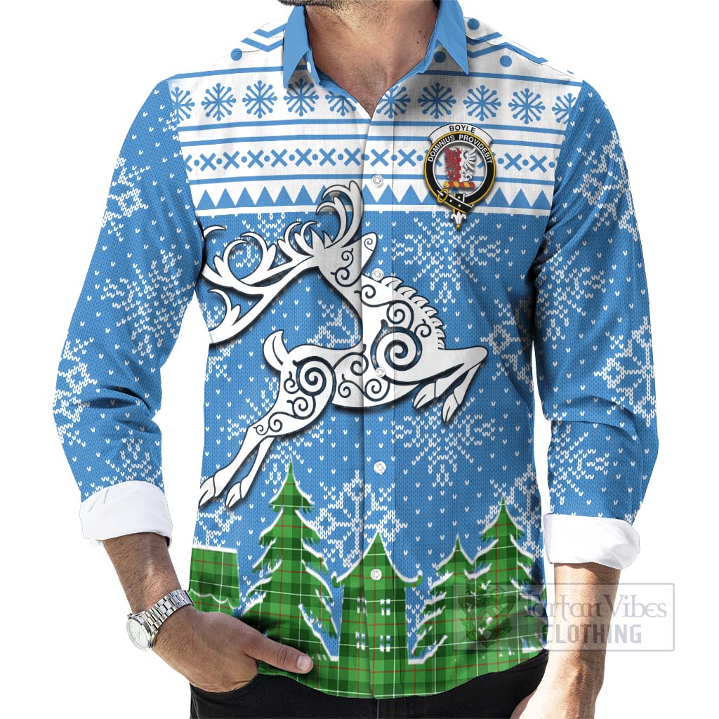 Boyle Clan Christmas Long Sleeve Button Shirt Celtic Reindeer Style - Tartan Vibes Clothing