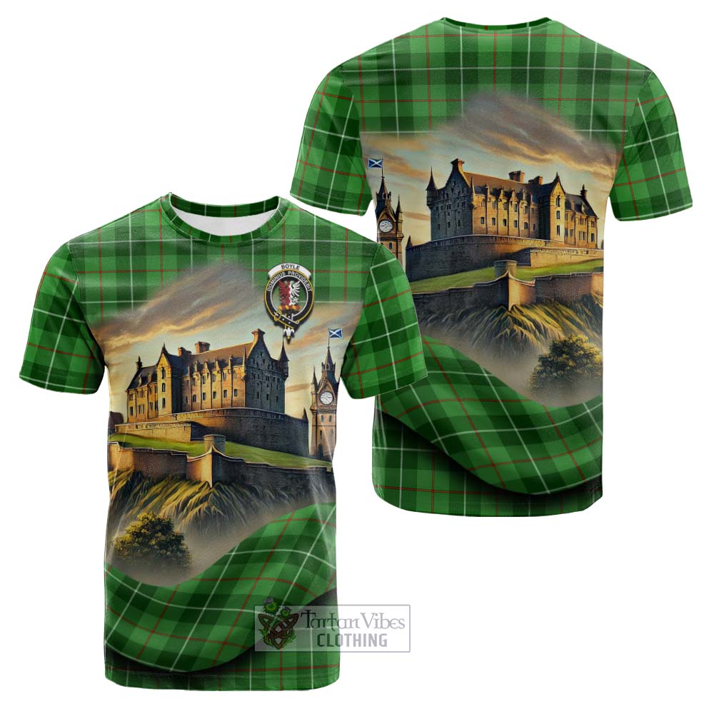Boyle Tartan Family Crest Cotton T-shirt with Scottish Ancient Castle Style - Tartan Vibes Clothing