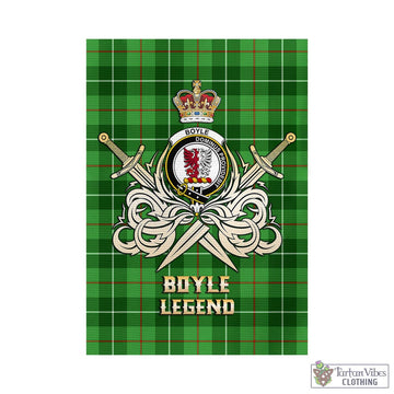Boyle Tartan Garden Flag with Clan Crest and the Golden Sword of Courageous Legacy