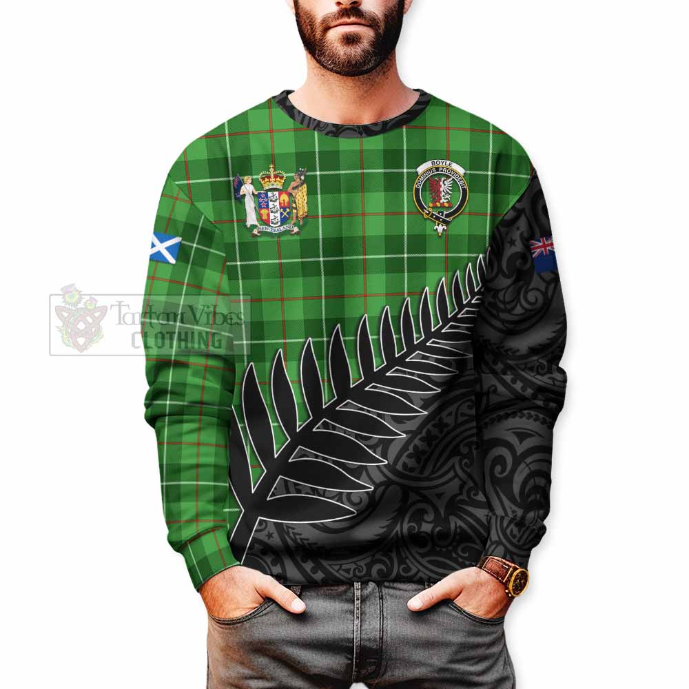 Boyle Crest Tartan Sweatshirt with New Zealand Silver Fern Half Style - Tartan Vibes Clothing