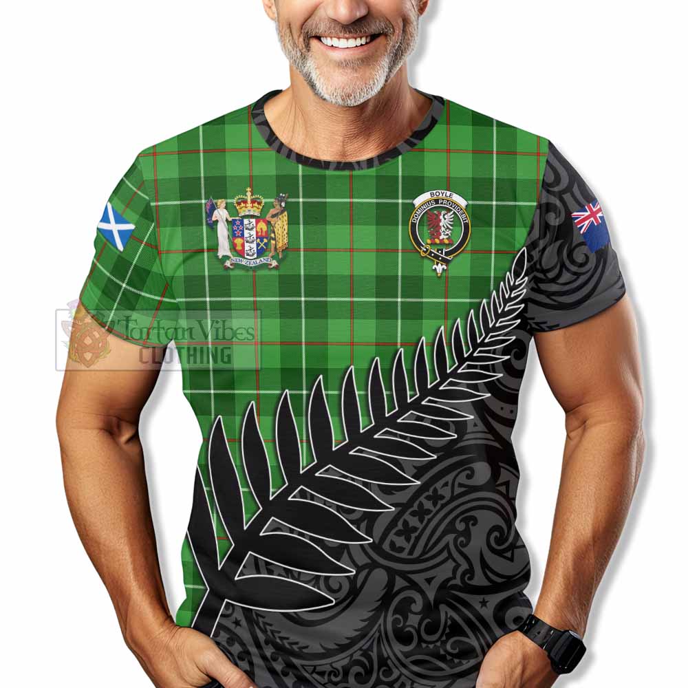 Boyle Crest Tartan T-Shirt with New Zealand Silver Fern Half Style - Tartan Vibes Clothing