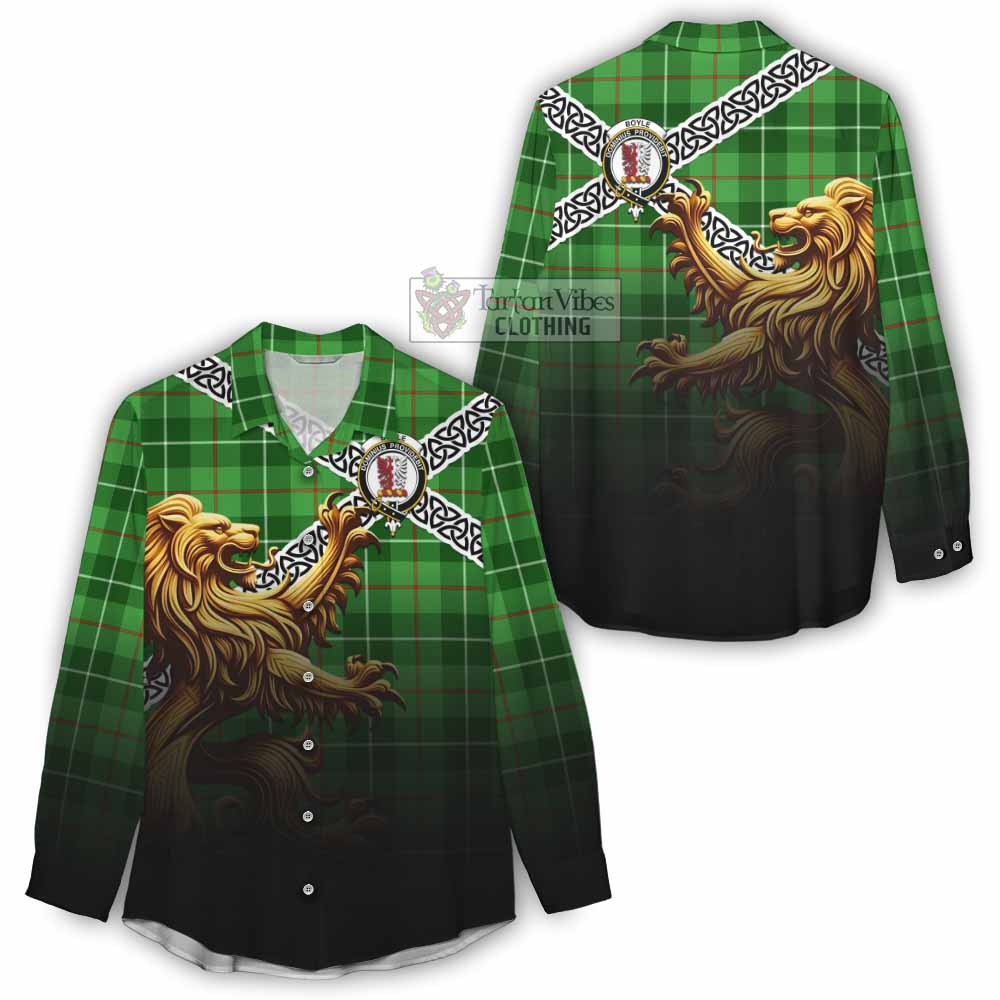 Boyle Crest Tartan Women's Casual Shirt with Golden Lion Emblem Celtic Style - Tartan Vibes Clothing