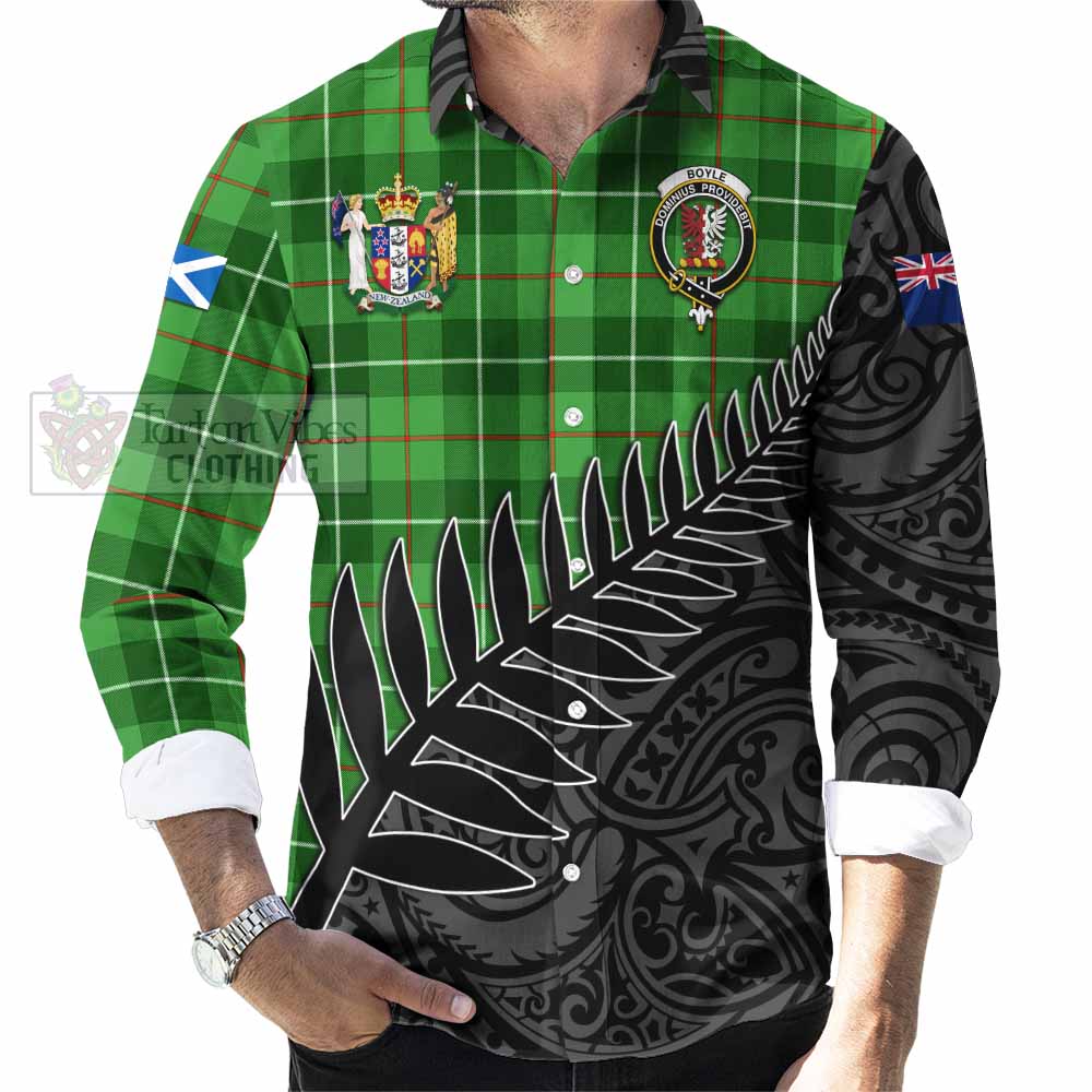 Boyle Crest Tartan Long Sleeve Button Shirt with New Zealand Silver Fern Half Style - Tartan Vibes Clothing