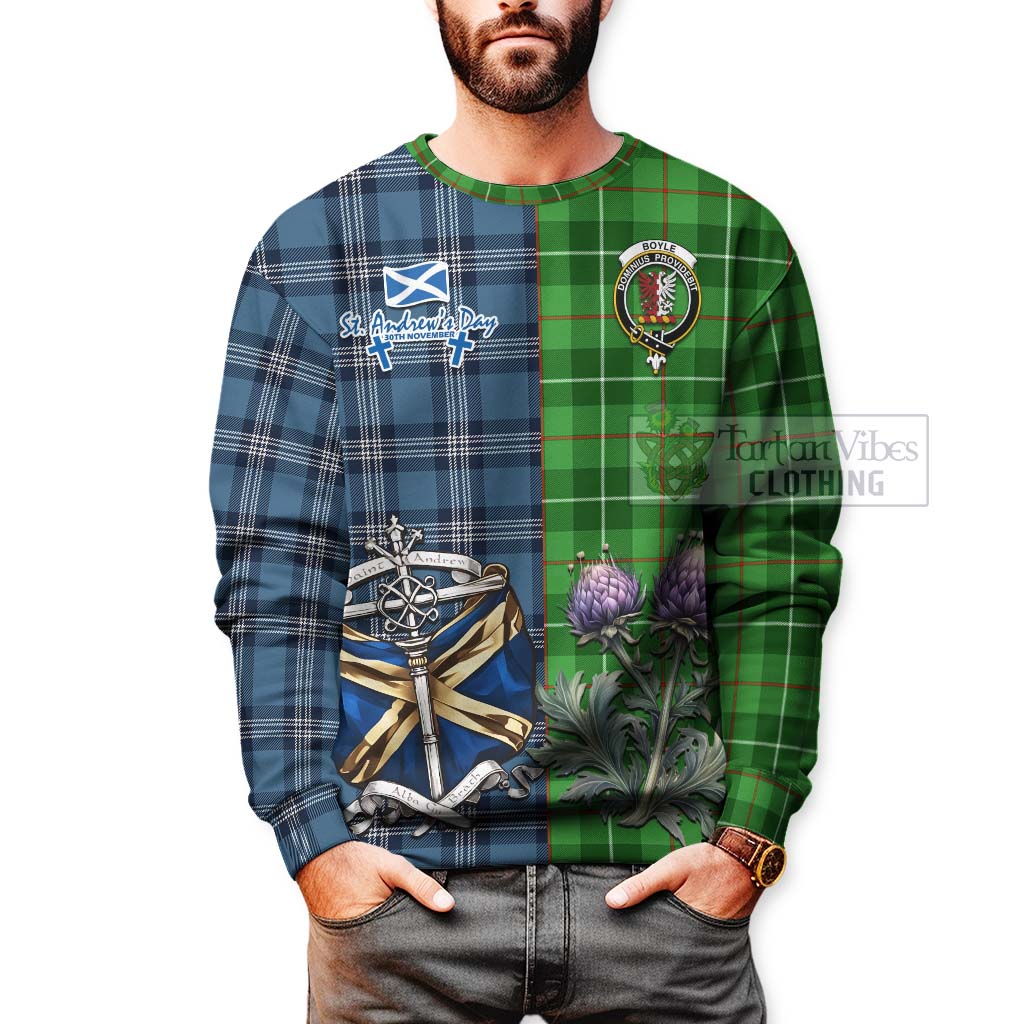 Boyle Tartan Sweatshirt Happy St. Andrew's Day Half Tartan Style - Tartan Vibes Clothing