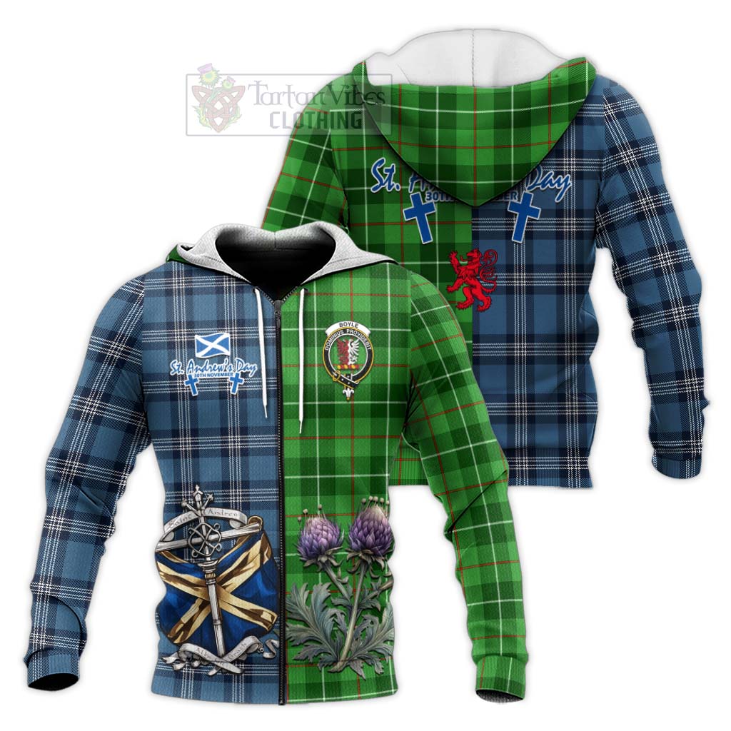 Boyle Tartan Knitted Hoodie Happy St. Andrew's Day Half Tartan Style Unisex Knitted Zip Hoodie - Tartan Vibes Clothing