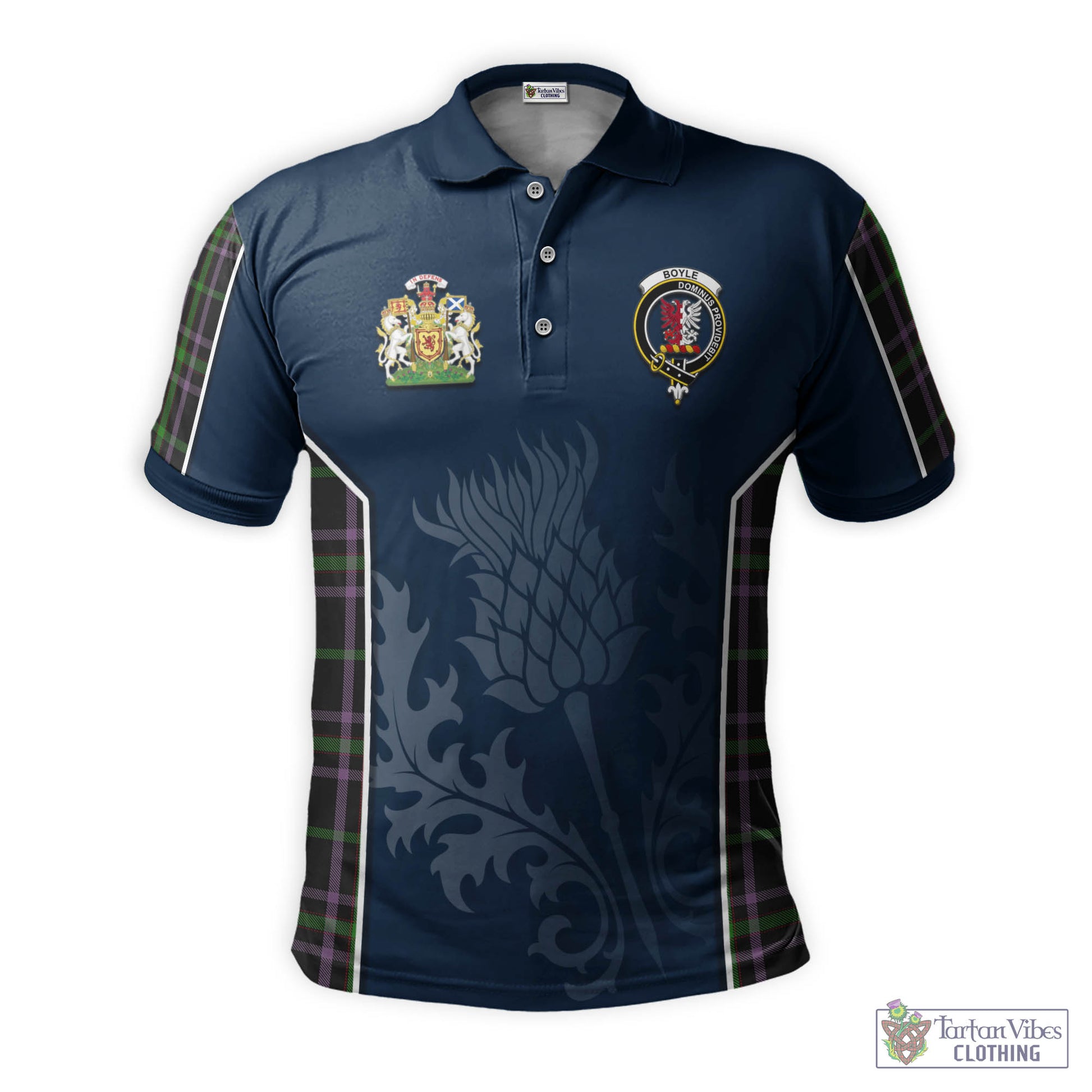 Boyle (Owen Boyle) Tartan Men's Polo Shirt with Family Crest and Scottish Thistle Vibes Sport Style - Tartan Vibes Clothing