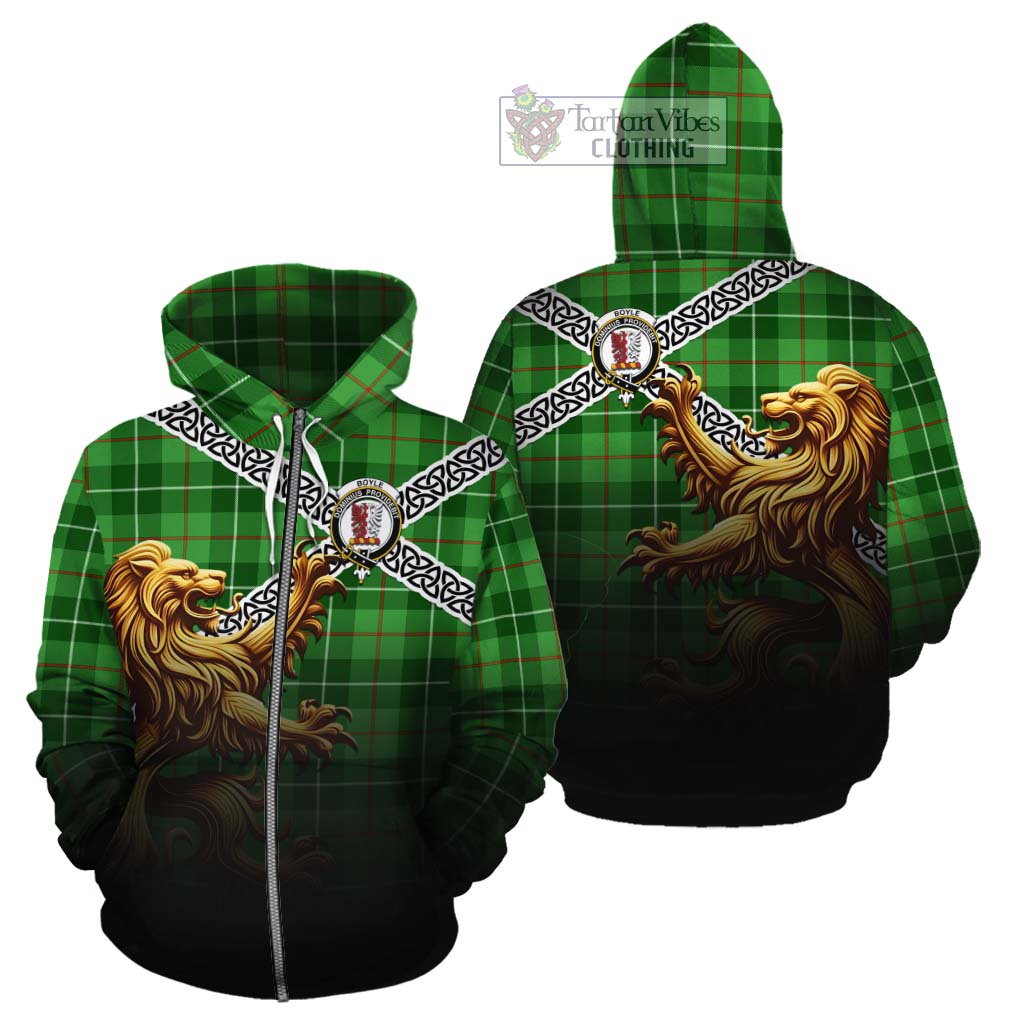Boyle Crest Tartan Cotton Hoodie with Golden Lion Emblem Celtic Style Zip Hoodie - Tartan Vibes Clothing