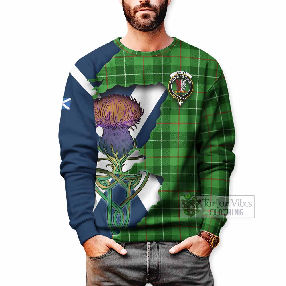 Tartan Vibes Clothing Boyle Tartan Family Crest Sweatshirt Scottish Thistle Celtic Inspired