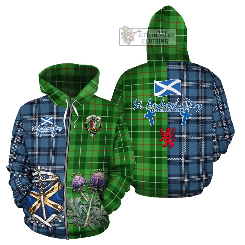 Boyle Tartan Cotton Hoodie Happy St. Andrew's Day Half Tartan Style - Tartan Vibes Clothing