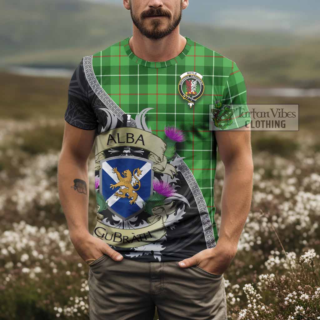 Boyle Tartan Family Crest T-Shirt Lion Rampant Royal Thistle Shield Celtic Inspired - Tartan Vibes Clothing