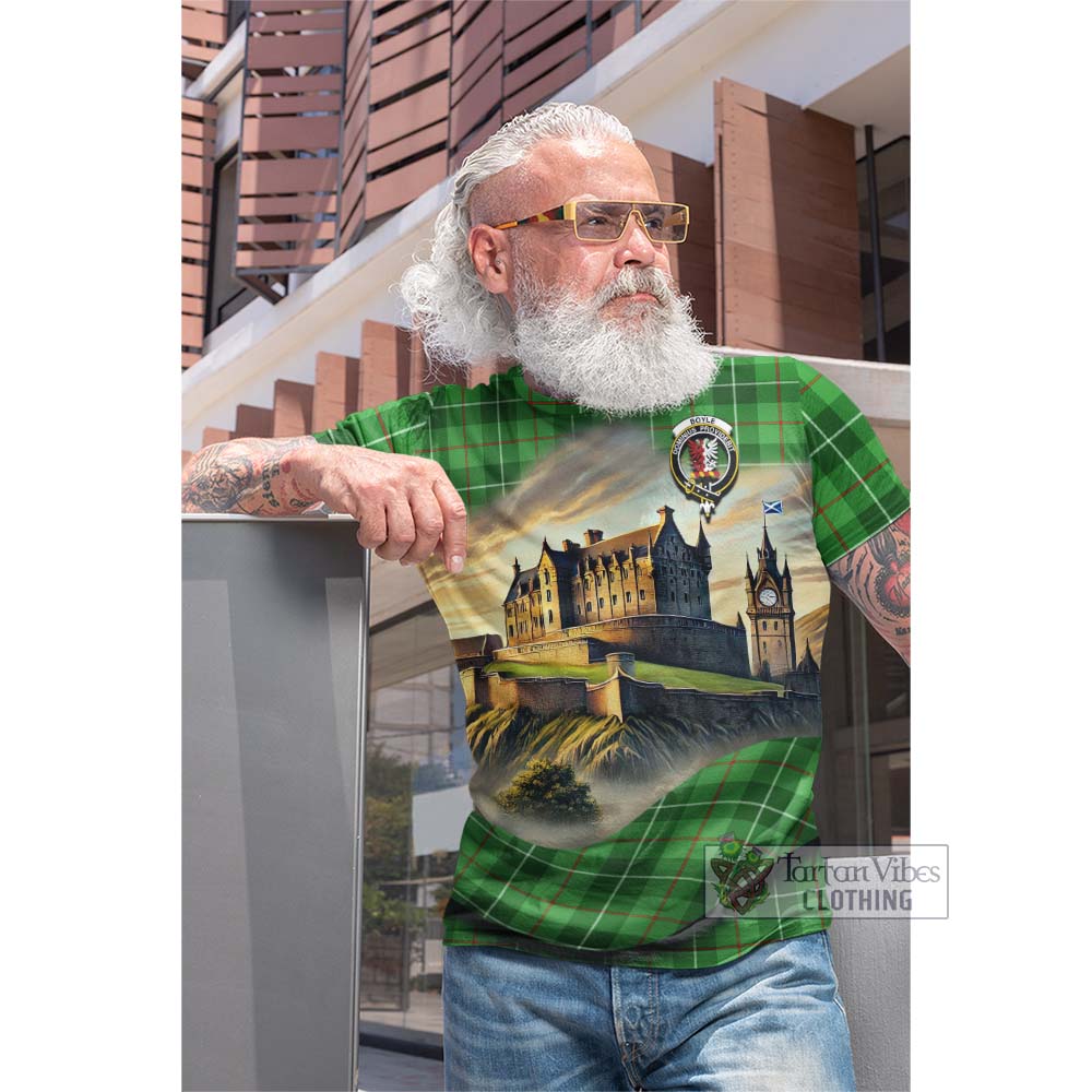 Boyle Tartan Family Crest Cotton T-shirt with Scottish Ancient Castle Style - Tartan Vibes Clothing