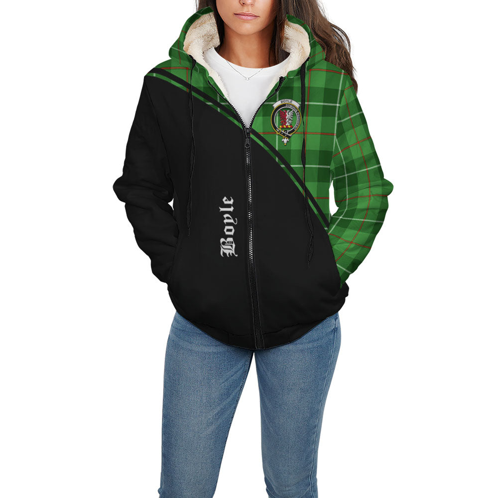 Boyle Tartan Sherpa Hoodie with Family Crest Curve Style - Tartanvibesclothing