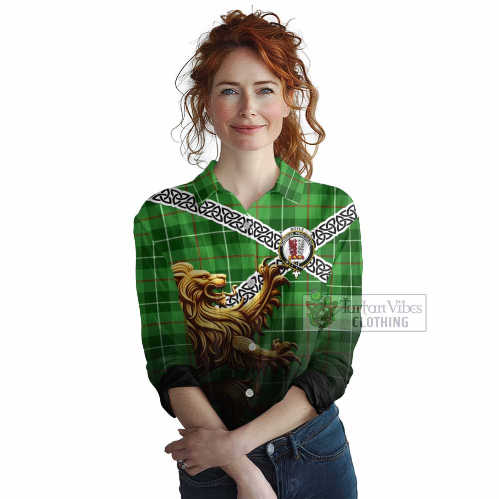 Boyle Crest Tartan Women's Casual Shirt with Golden Lion Emblem Celtic Style - Tartan Vibes Clothing