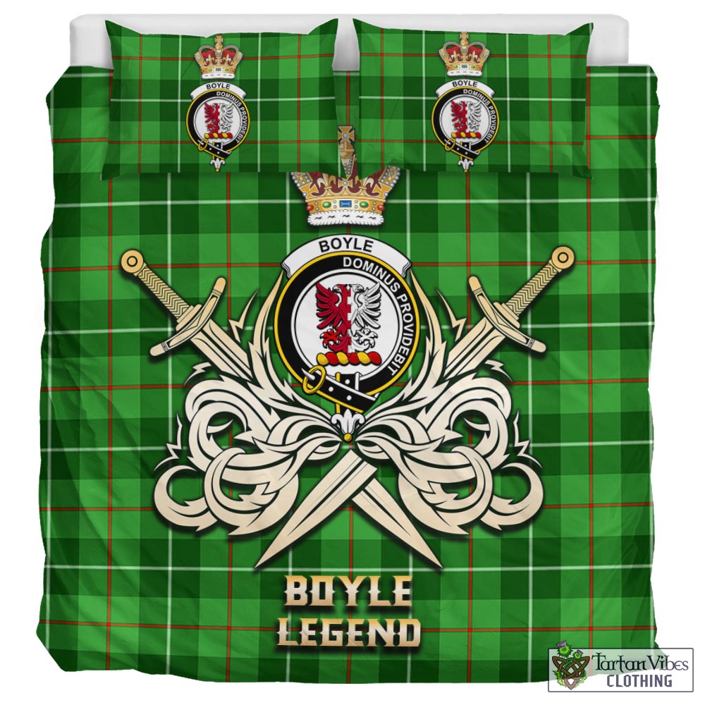 Tartan Vibes Clothing Boyle Tartan Bedding Set with Clan Crest and the Golden Sword of Courageous Legacy