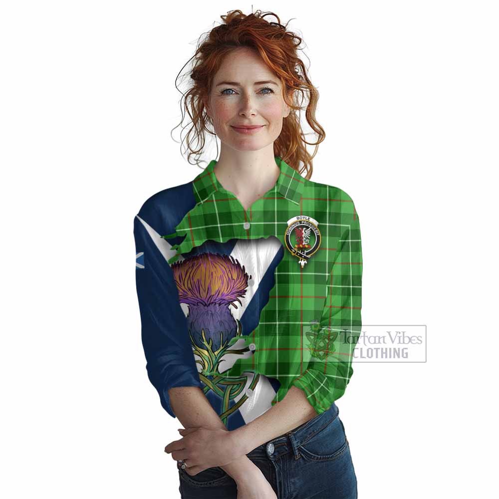 Tartan Vibes Clothing Boyle Tartan Family Crest Women's Casual Shirt Scottish Thistle Celtic Inspired