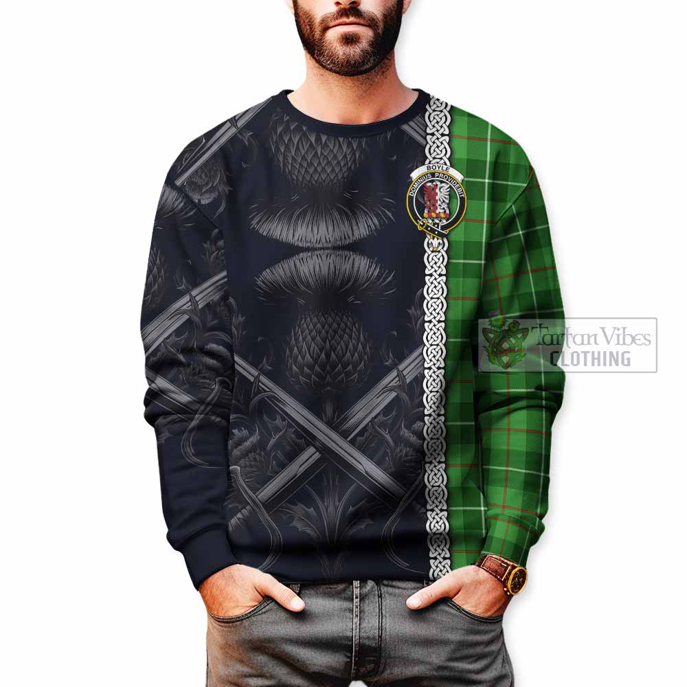 Boyle Tartan Sweatshirt with Family Crest Cross Sword Thistle Celtic Vibes - Tartan Vibes Clothing