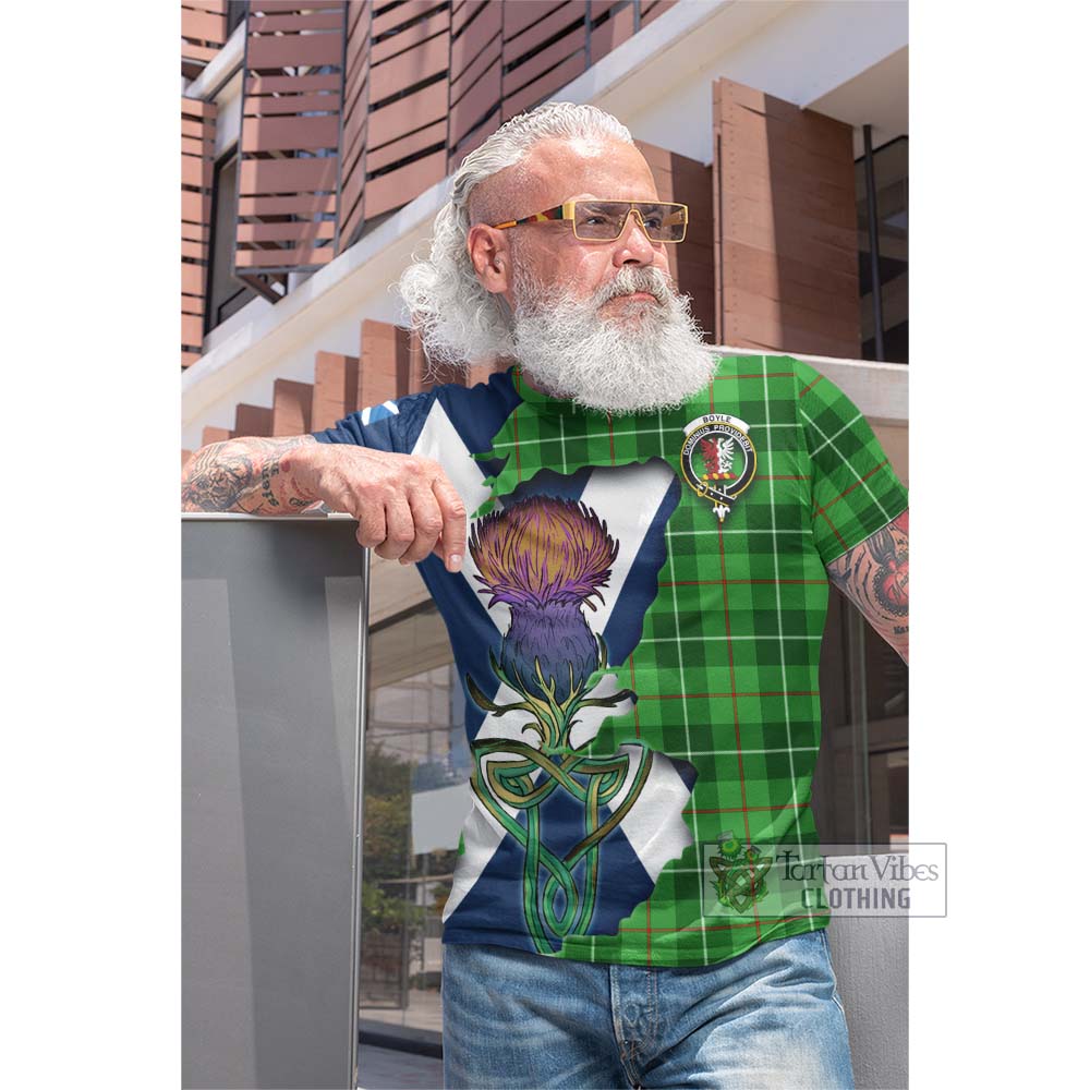 Tartan Vibes Clothing Boyle Tartan Family Crest Cotton T-shirt Scottish Thistle Celtic Inspired