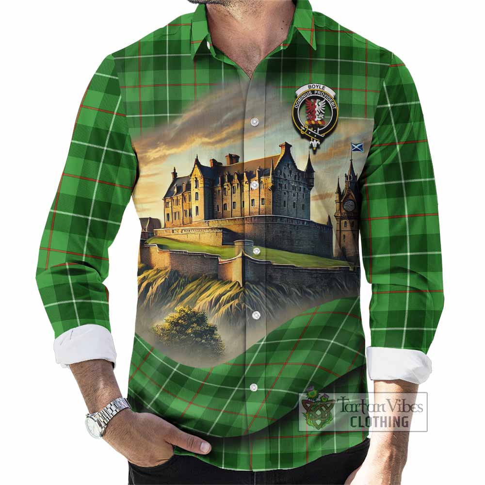 Tartan Vibes Clothing Boyle Tartan Family Crest Long Sleeve Button Shirt with Scottish Ancient Castle Style