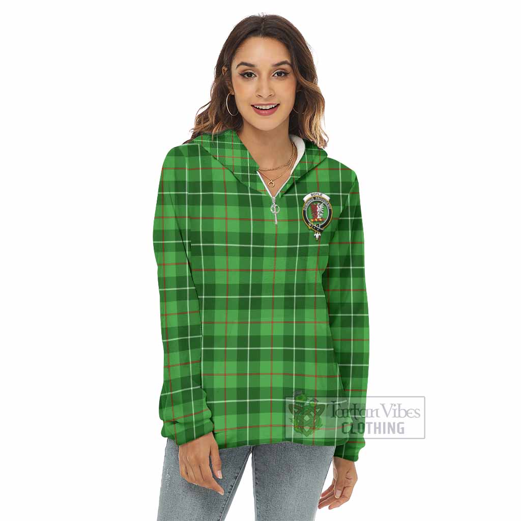 Boyle Tartan Women's Borg Fleece Hoodie with Half Zip with Family Crest - Tartan Vibes Clothing