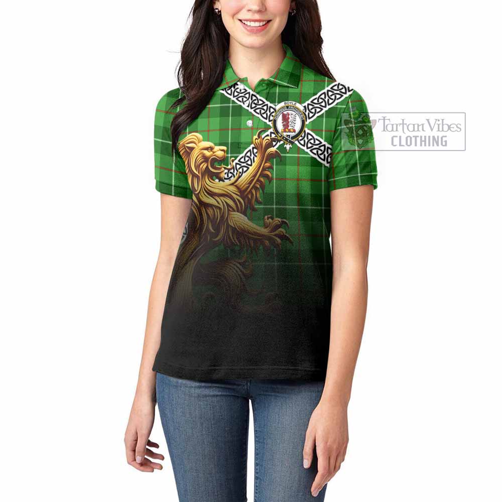 Boyle Crest Tartan Women's Polo Shirt with Golden Lion Emblem Celtic Style - Tartan Vibes Clothing