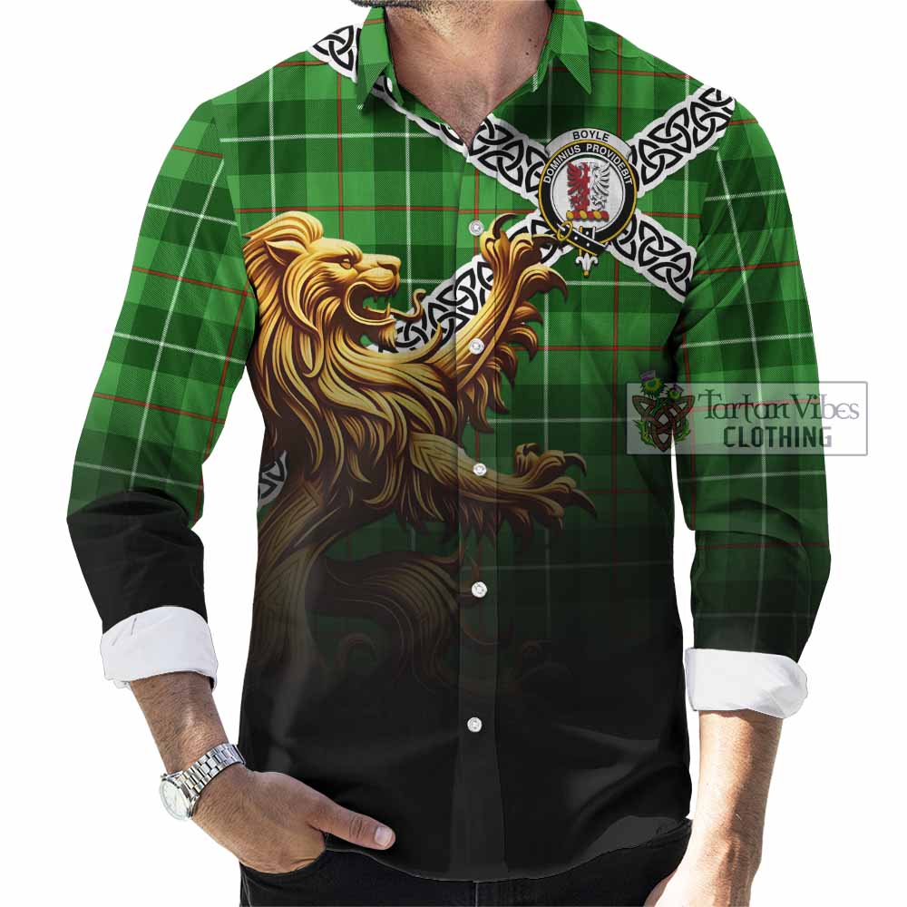 Boyle Crest Tartan Long Sleeve Button Shirt with Golden Lion Emblem Celtic Style - Tartan Vibes Clothing