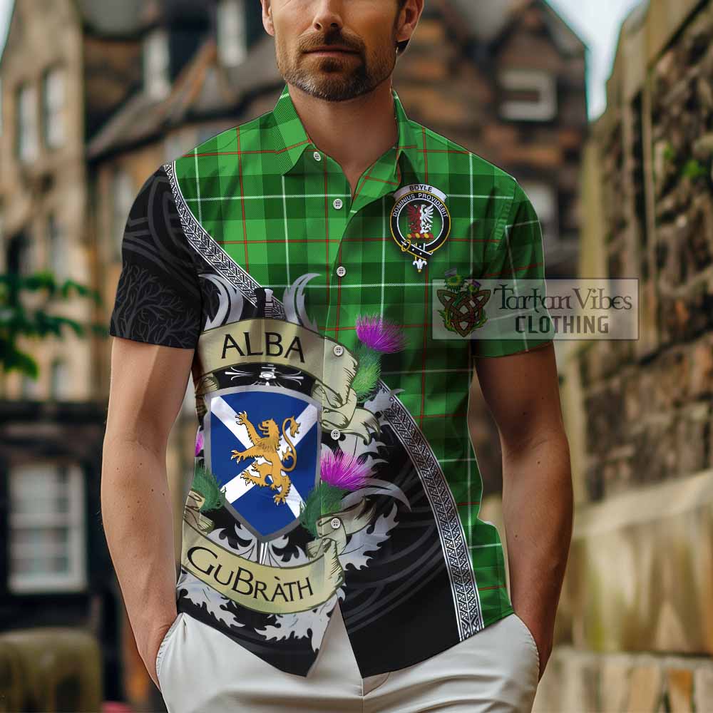 Boyle Tartan Family Crest Hawaiian Shirt Lion Rampant Royal Thistle Shield Celtic Inspired - Tartan Vibes Clothing