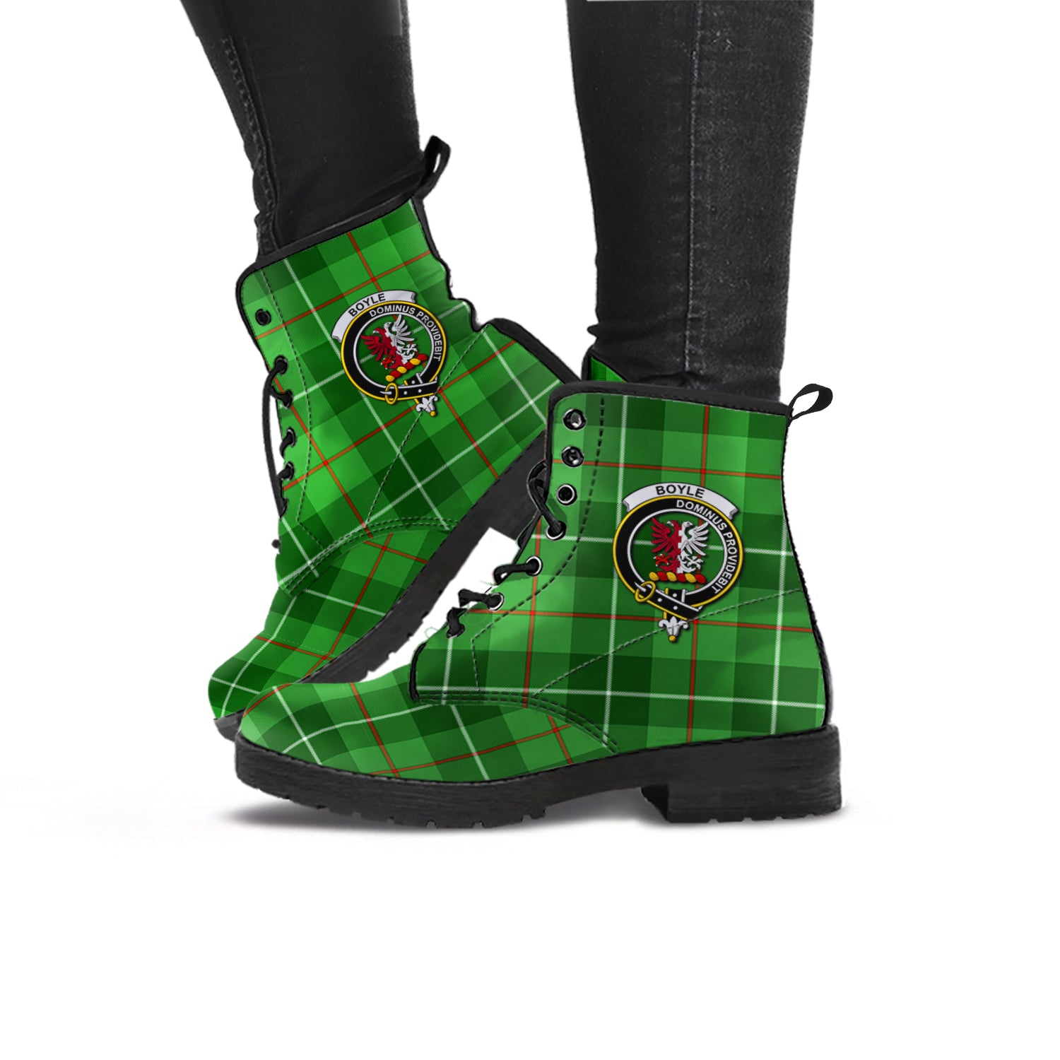 Boyle Tartan Leather Boots with Family Crest - Tartanvibesclothing