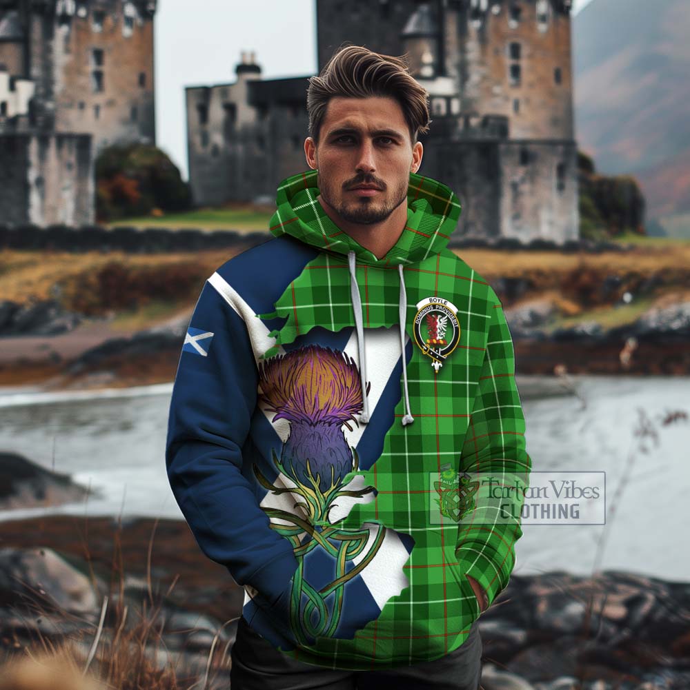 Tartan Vibes Clothing Boyle Tartan Family Crest Cotton Hoodie Scottish Thistle Celtic Inspired