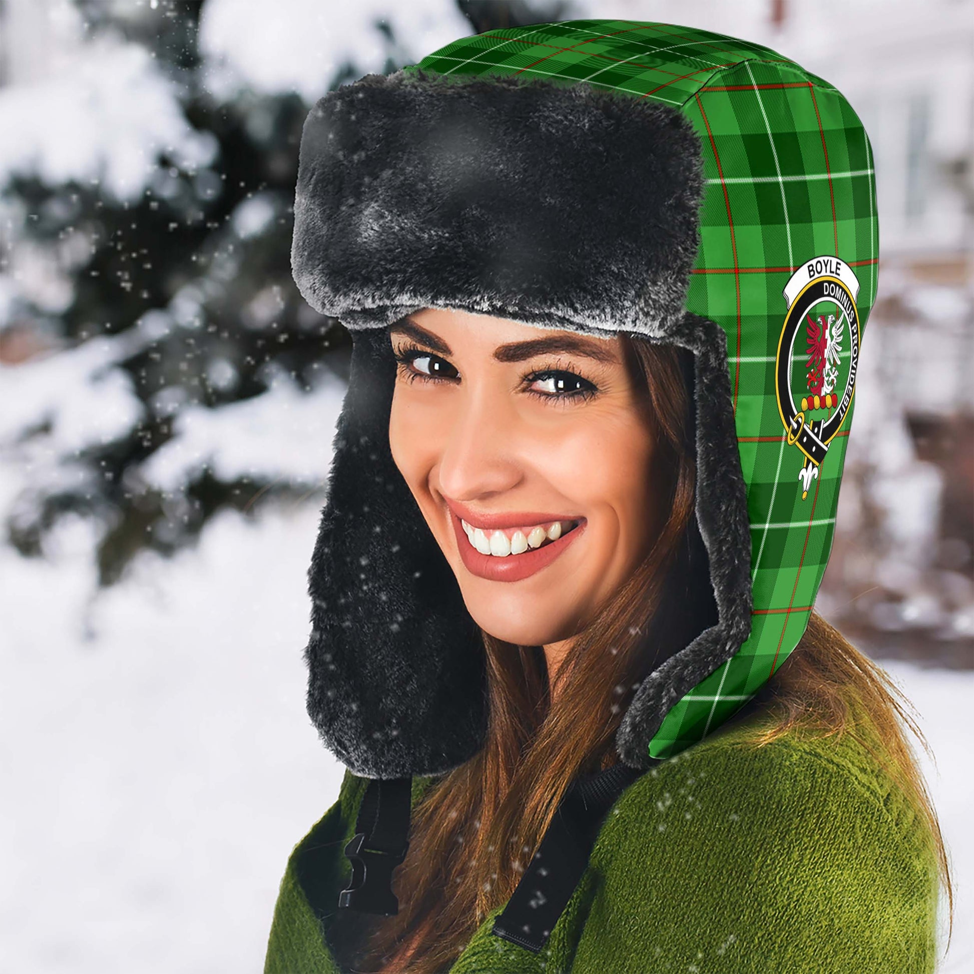 Boyle Tartan Winter Trapper Hat with Family Crest - Tartan Vibes Clothing