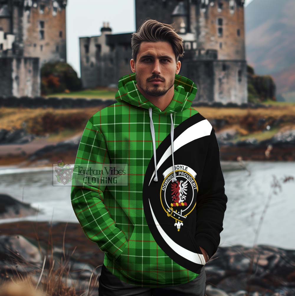 Boyle Tartan Cotton Hoodie with Family Crest Circle Style - Tartan Vibes Clothing