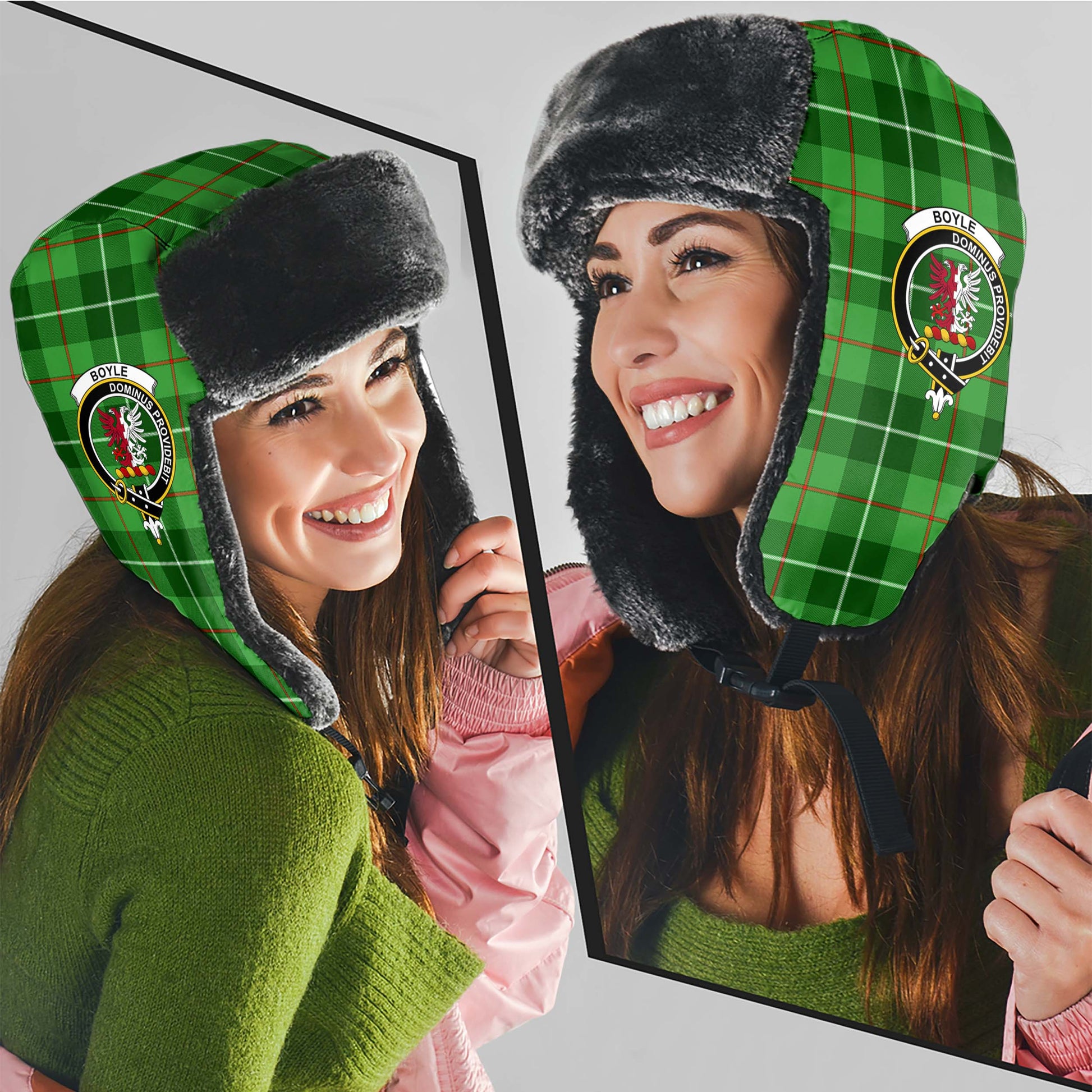 Boyle Tartan Winter Trapper Hat with Family Crest - Tartan Vibes Clothing