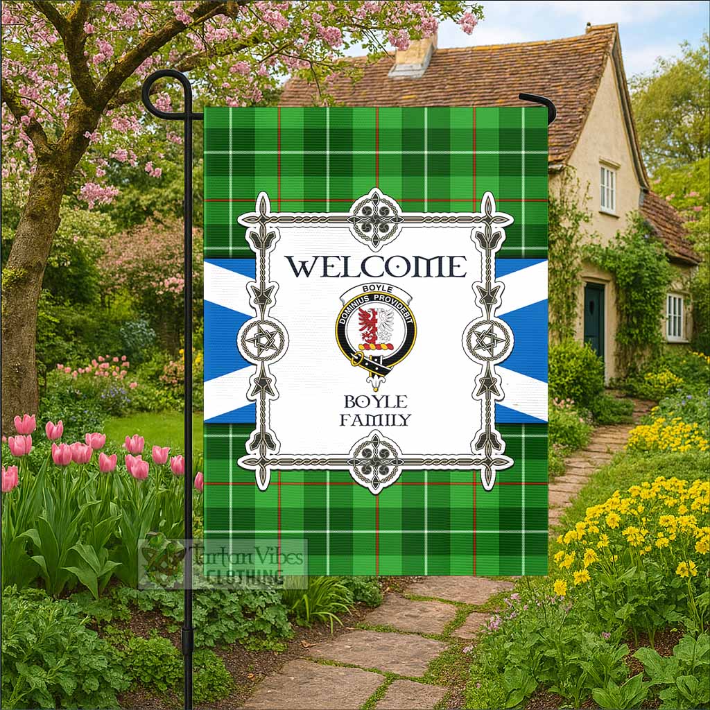 Boyle Family Crest Tartan Welcome Garden Flag Saltire Harmony Style - Tartan Vibes Clothing