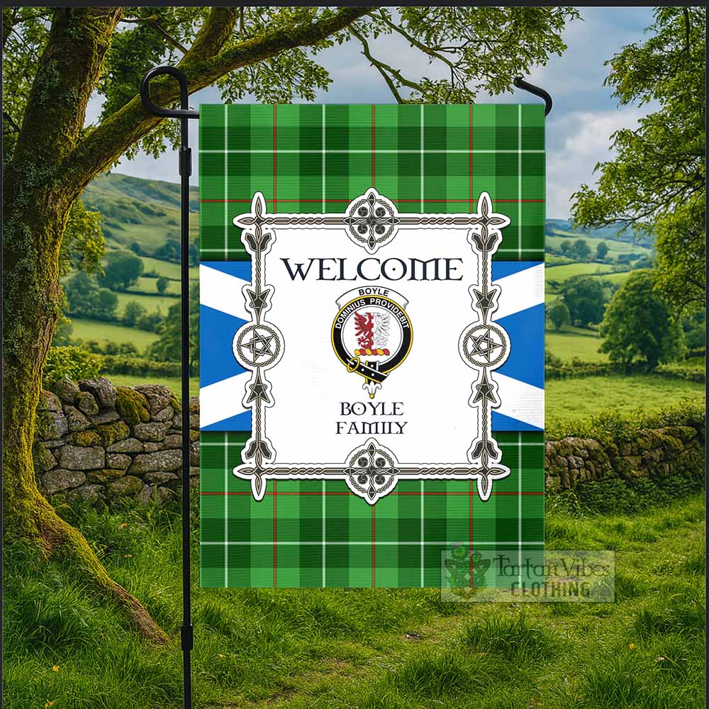 Boyle Family Crest Tartan Welcome Garden Flag Saltire Harmony Style - Tartan Vibes Clothing